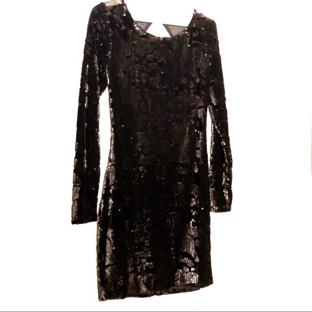 Black velvet sequin long sleeve dress